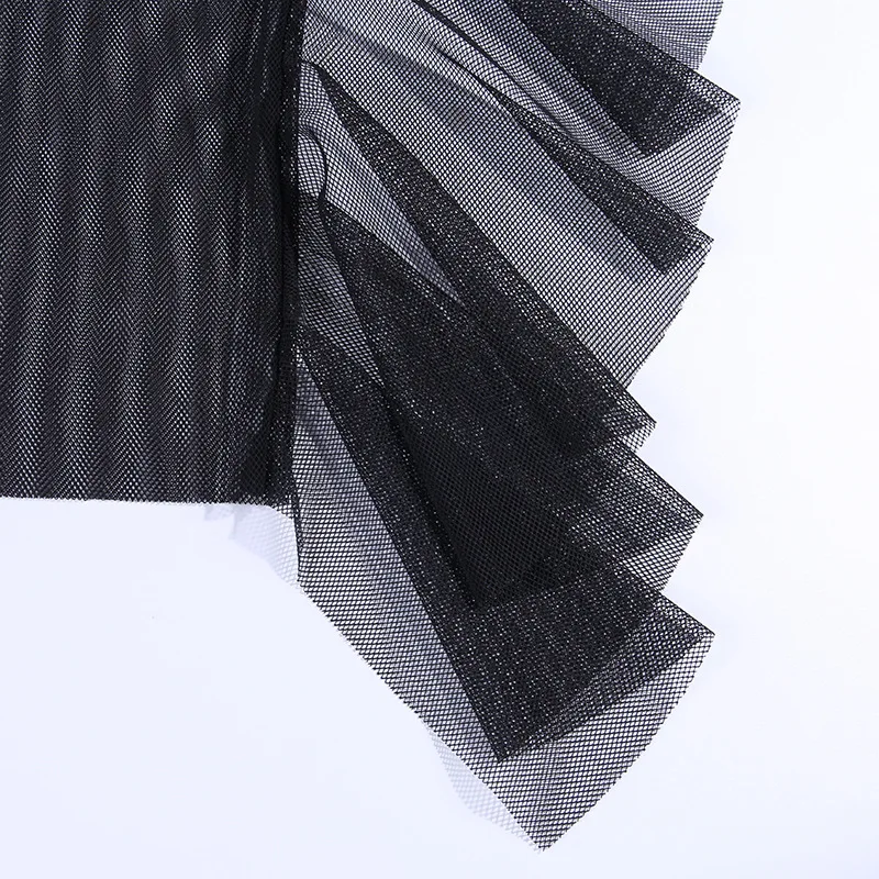 BOOFEENAA Sexy Black Mesh Ruffles Long Skirt Beach Bottoms See Through High Waist Pencil Skirts Womens Summer C66-AZ30