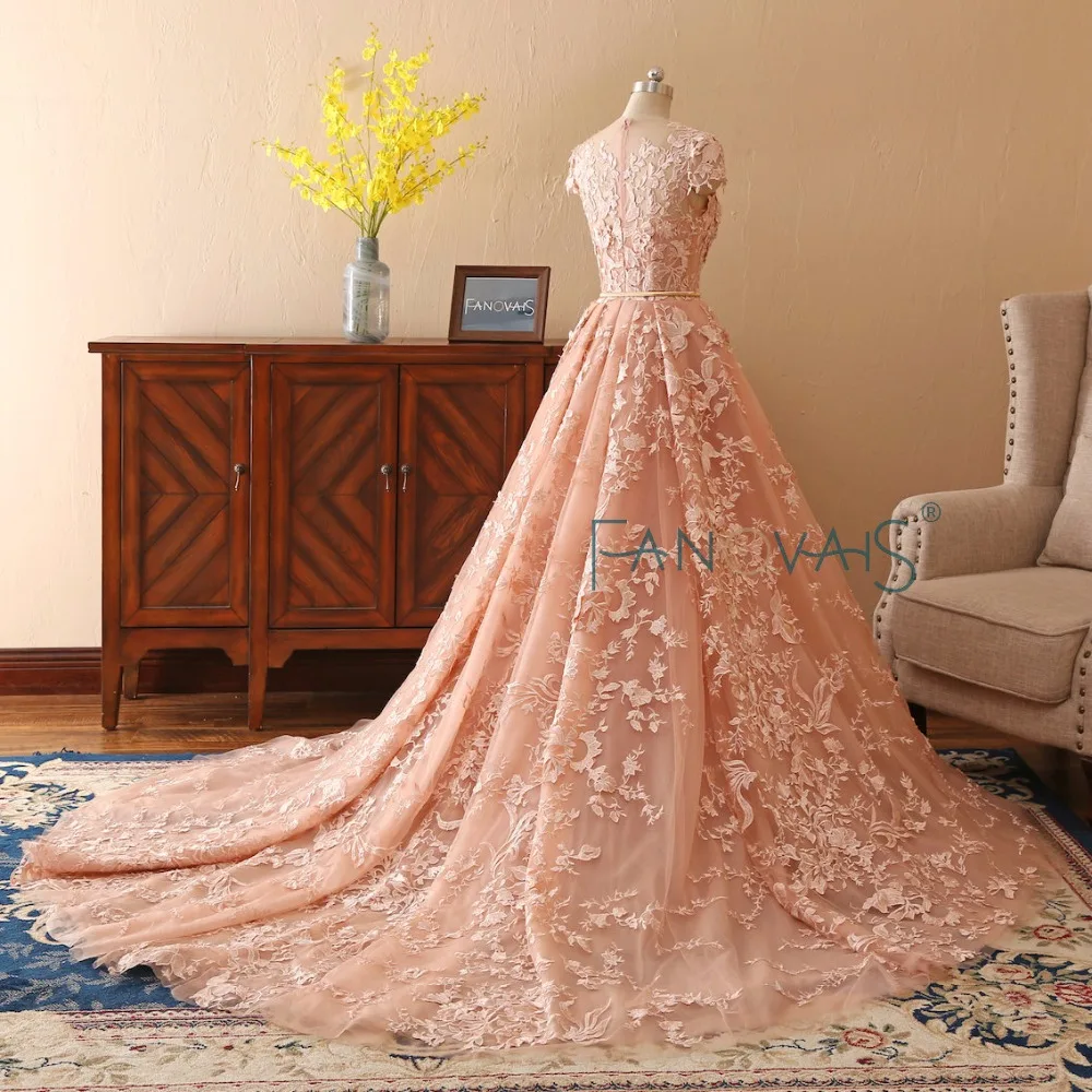 Кружева свадебные платья 2019 длинный поезд Vestido de Novia с коротким рукавом свадебное