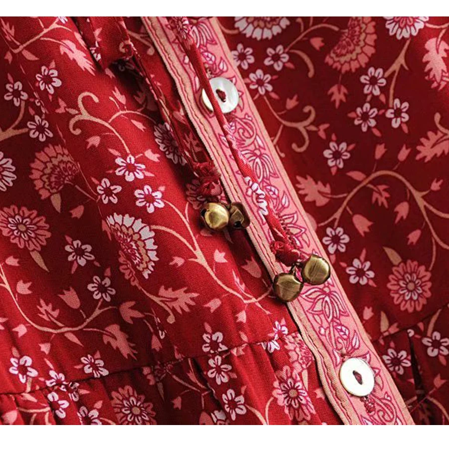 TEELYNN boho платье 2018 осень вискоза красный цветочный принт Длинные платья с коротким