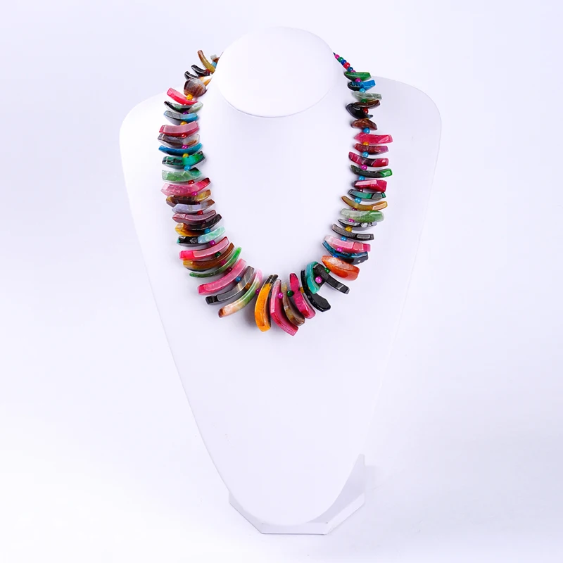 New Fashion Triangle Shape Slice Multi-color Natural Stone Beads Semi-precious Stone Tower Chain Women Necklace Bijoux
