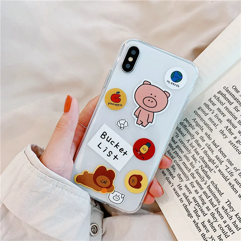 cute pig Lovely Little bear Soft Silicone Phone Shell Case for iPhone X XS Max XR 6 6S 7 8 Plus 10 TPU clear Cover |