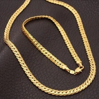 mens womens stamped yellow gold filled snake bone chain necklace bracelet set trend jewelry gift