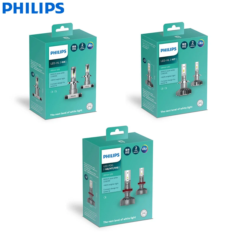 Philips Ultinon светодиодный H4 H7 H8 H11 H16 9003 HB2 12 в 6000 К яркий Автомобильный светодиодный головной светильник Автомобильные противотуманные фары+ 160% более яркий(двойная упаковка