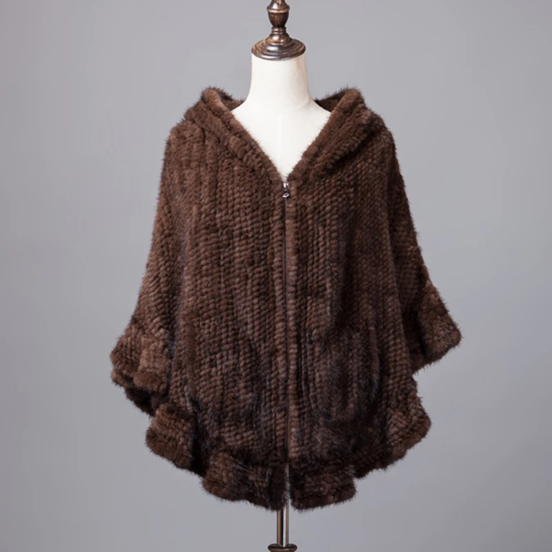 Новинка 2019 натуральная Вязаная Шаль из меха норки пончо с отделкой лисы куртка