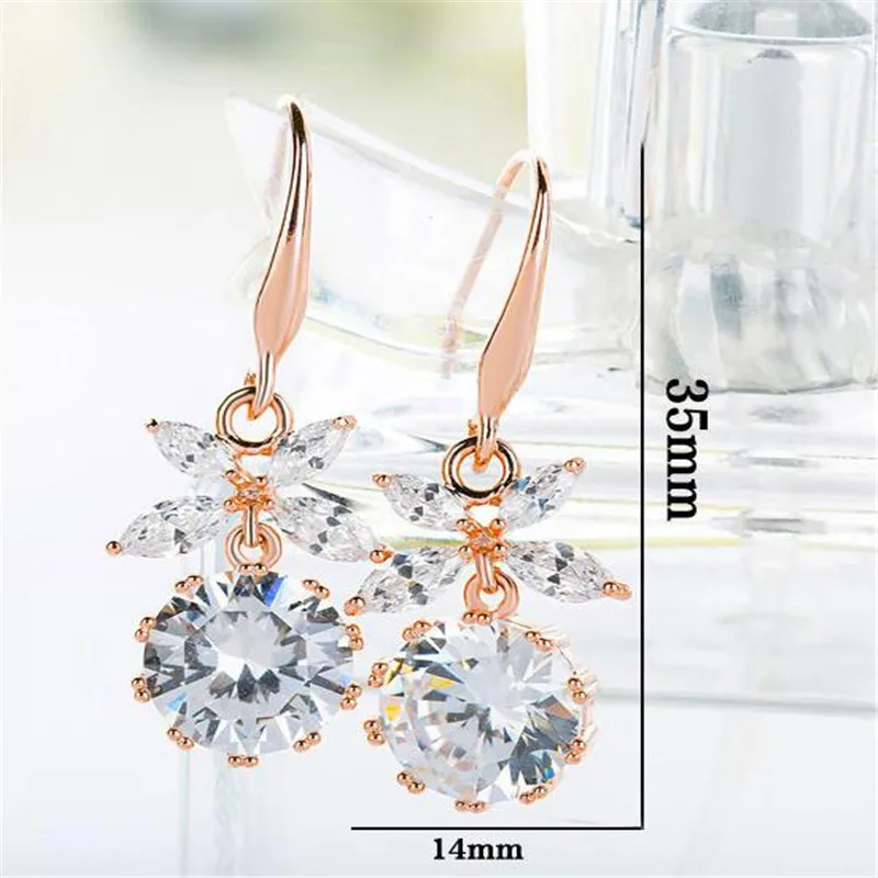 Висячие серьги золотого цвета с фианитами для женщин модные свадебные ювелирные
