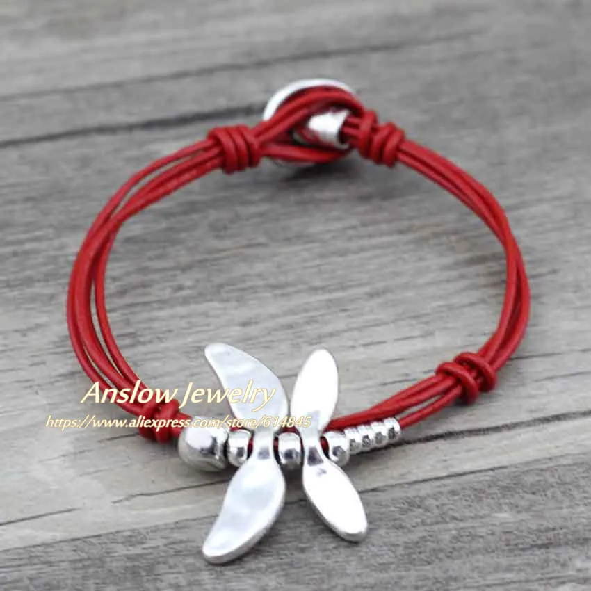 Бренд Anslow высокое качество модные ювелирные изделия Ретро стиль Drongfly кожаный