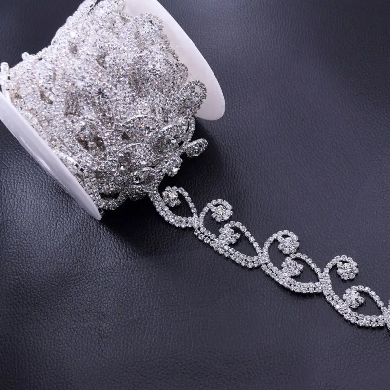 5Yards Glass Crystal Rhinestone Trimming Silver Plated Exquisite Rhinestones Chain Decoration for Bridal Belt appliques Sew on