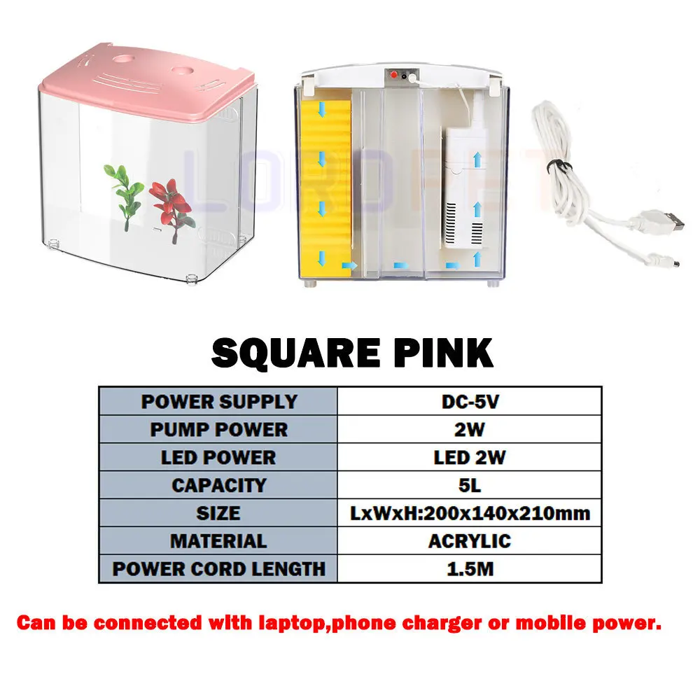ATS220 Pink Sunsun мини-аквариум для рыб с фильтром для воды тихий воздушный насос светодиодный экологический Портативный Usb Nano Настольный аквариум Betta рыбка золотая рыбка - Цвет: ATS220 Pink