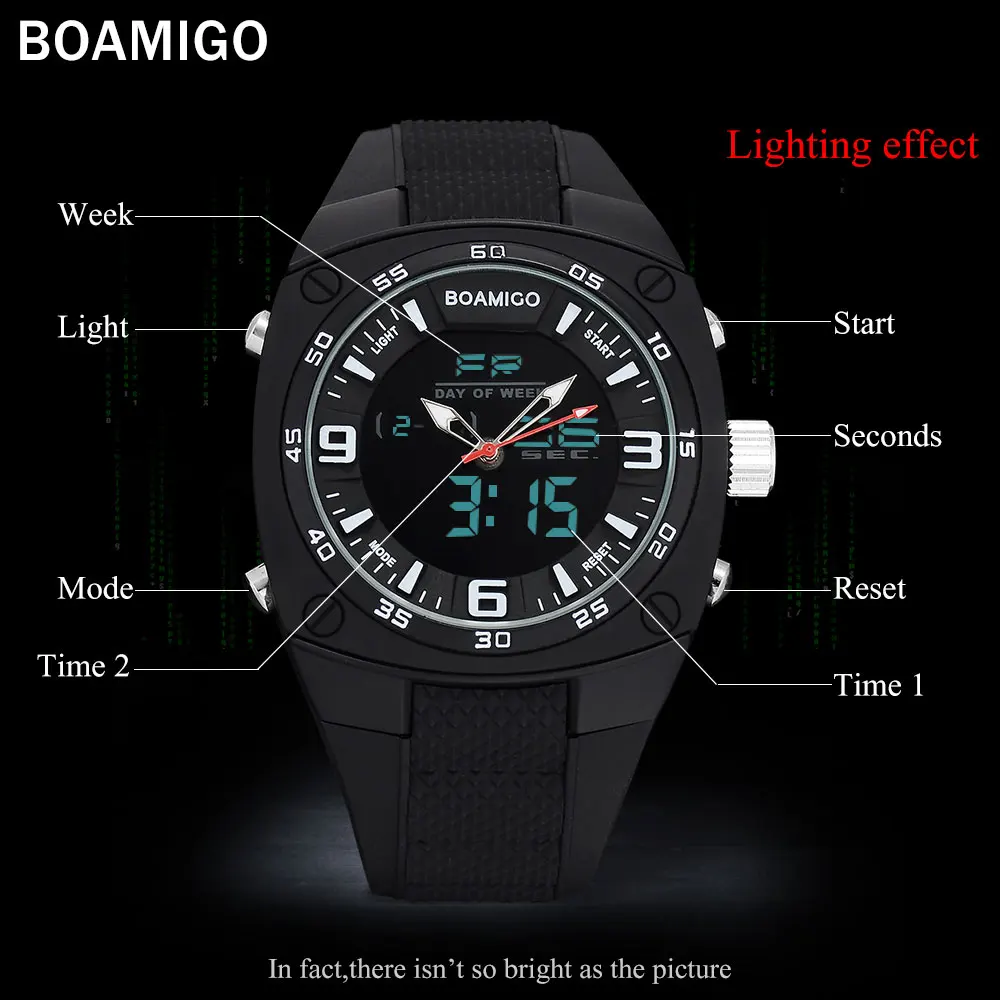 Мужские спортивные часы военный двойной светодиодный цифровой BOAMIGO черные