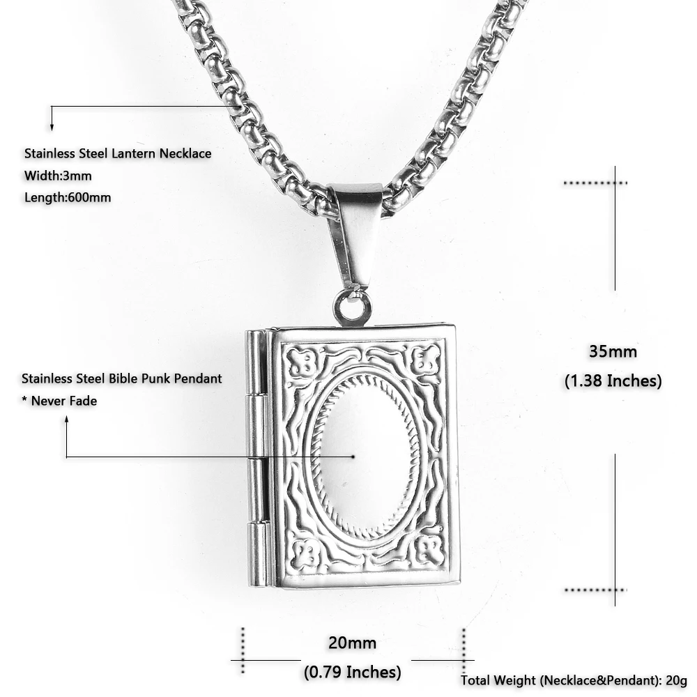 Bird Feather Stainless Steel Necklace for men women Punk Open Bible Pendant Chain Necklaces &amp Pendants Hip Hop Fashion Jewelry |
