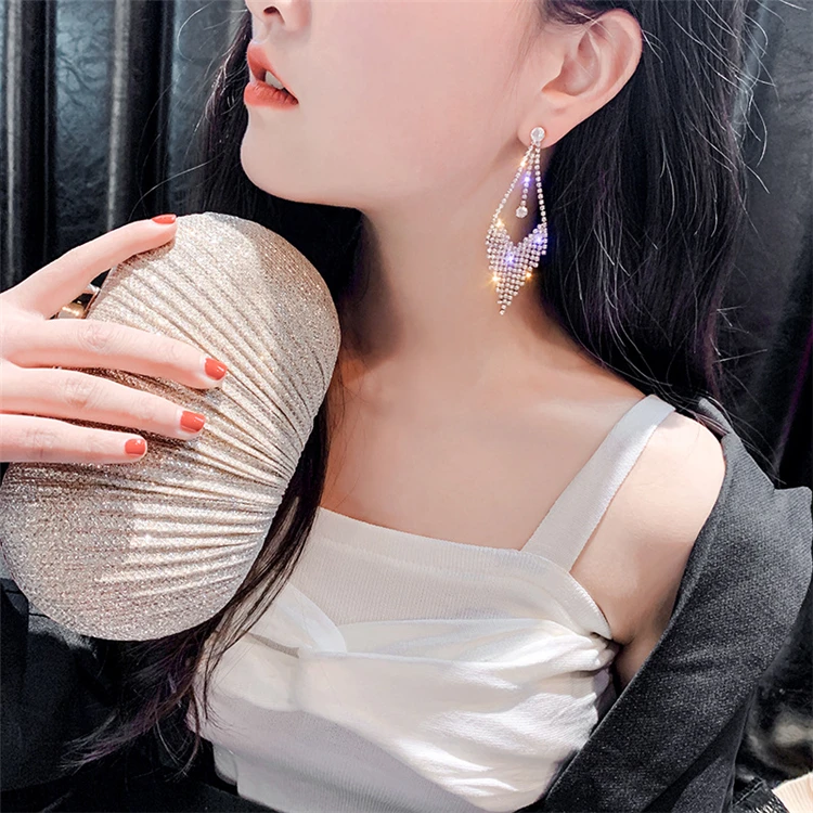 S925 Серебряные иглы кисточкой женские серьги дикие преувеличенные бриллианты длинные серьги, серьги женские