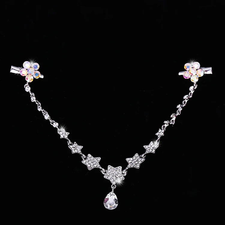 Заколка для волос + серебряная цепочка с розовыми кристаллами романтичные