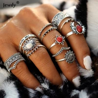 bohemian 14pcsset vintage silver color moon and sun midi female ring sets for women 2018 new red knuckle rings fashion jewelry