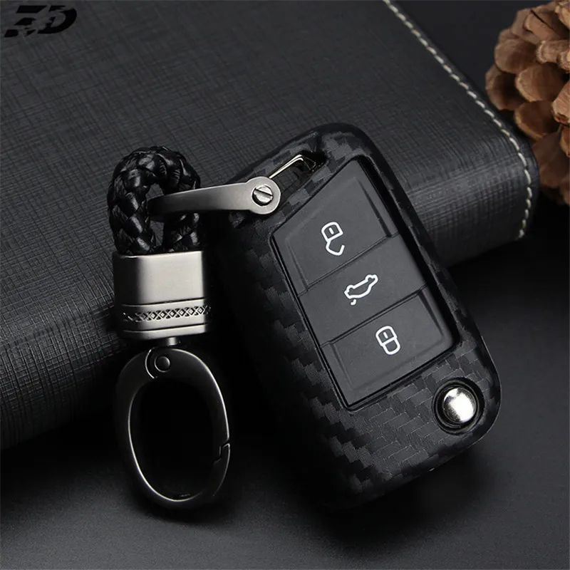 Силиконовый чехол для ключа из углеродного волокна VW Polo Golf 7 Tiguan Skoda Octavia Kodiaq Karoq SEAT