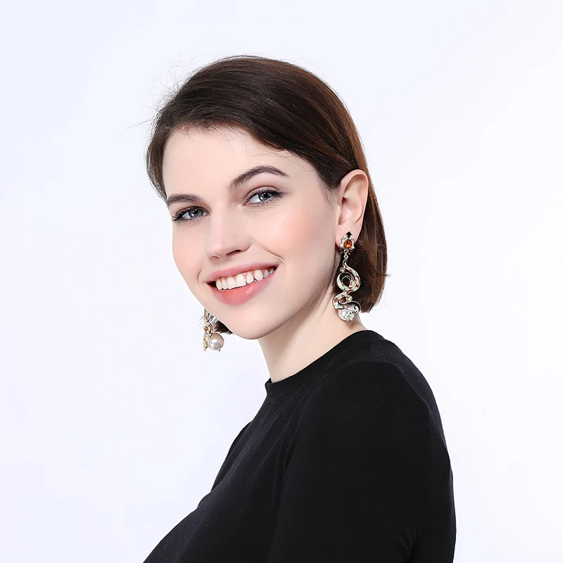 Banny, розовые, дикие, модные, эмалированные, серьги в виде змеи для женщин, массивные, животные, серьги с подвеской, стразы, массивные серьги, Brinco