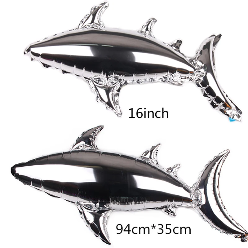 Серебряный шар из фольги акулы 2 размера с морскими рыбками и животными вечерние