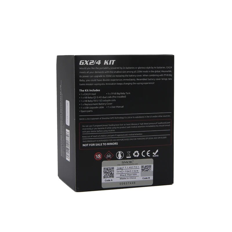 Оригинальный Smok GX2/4 TC Vape комплект 220 Вт/350 Вт GX2 4 коробка мод пара с 5 мл TFV8 большой