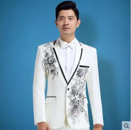

Diamond stage wedding suits for men blazer boys prom embroidered suits fashion slim masculino latest coat pant designs white