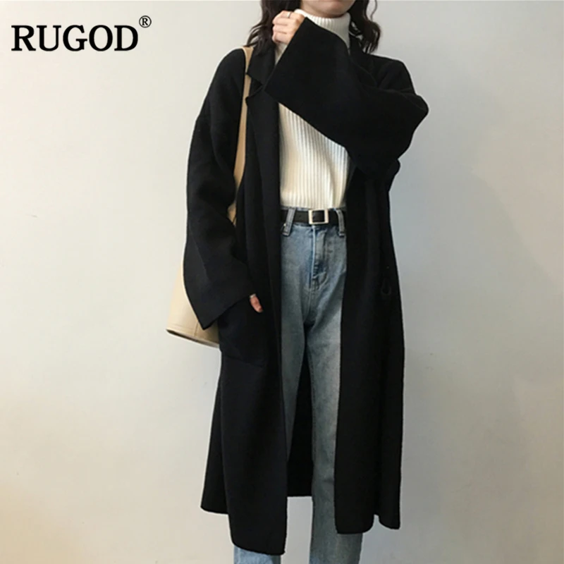 RUGOD Fashion Long Women Cardigans Casual Solid sweaters Autumn Winter Knitted Elegant Tops Clothes sueter mujer |