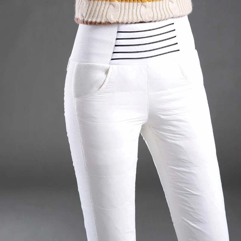 Новинка 2019 женские белые пуховые брюки зимние облегающие теплые брюки-карандаш с