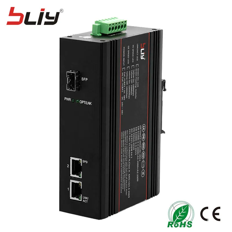 Bliy 1GX2GT din рейка коммутатор sfp ethernet на rj45 закаленный промышленный сетевой