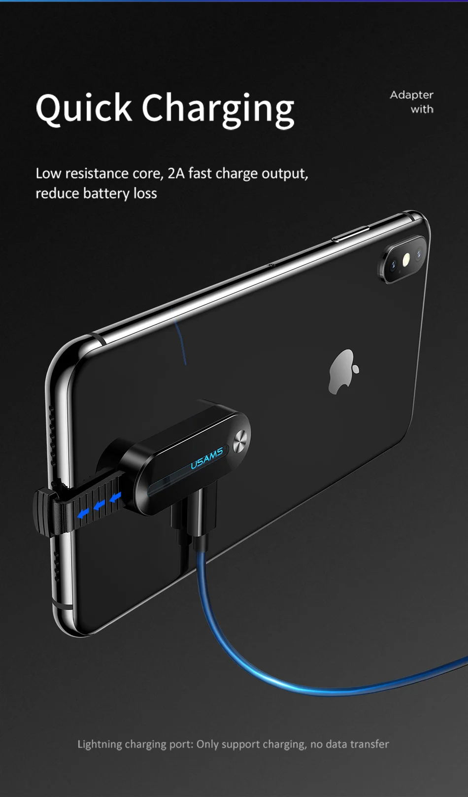 USAMS Dual для Lightning адаптер 2 в 1 аудио Зарядка для iPhone X XS 7 8 адаптер для Lightning+ 3,5 мм 2A зарядка OTG адаптер