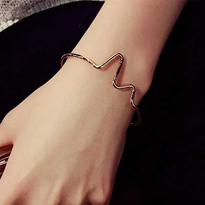 

2020 New Fashion Simple Personality Bileklik Ecg Figure Lightning Bracelet Couple Heartbeat Frequency Bracelet Wedding Jewelry
