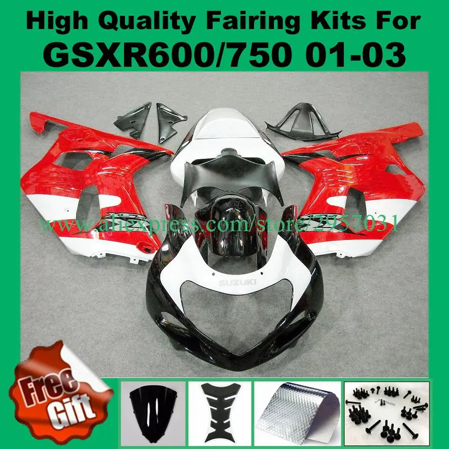 

9Gifts, Injection Fairings for GSXR600 GSXR750 2001 2002 2003 K1 #331-RB1 SUZUKI GSX-R750 GSX-R600 01 02 03 red white BK fairing