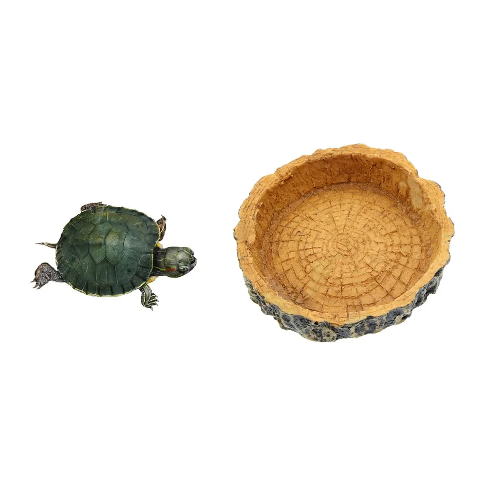 

Turtle Feeding Plate Clambing Reptile Wood Food Dish Bowl Turtle Gecko Water Feeder Plate Terrarium Decor Tortoise Feeder Bowl