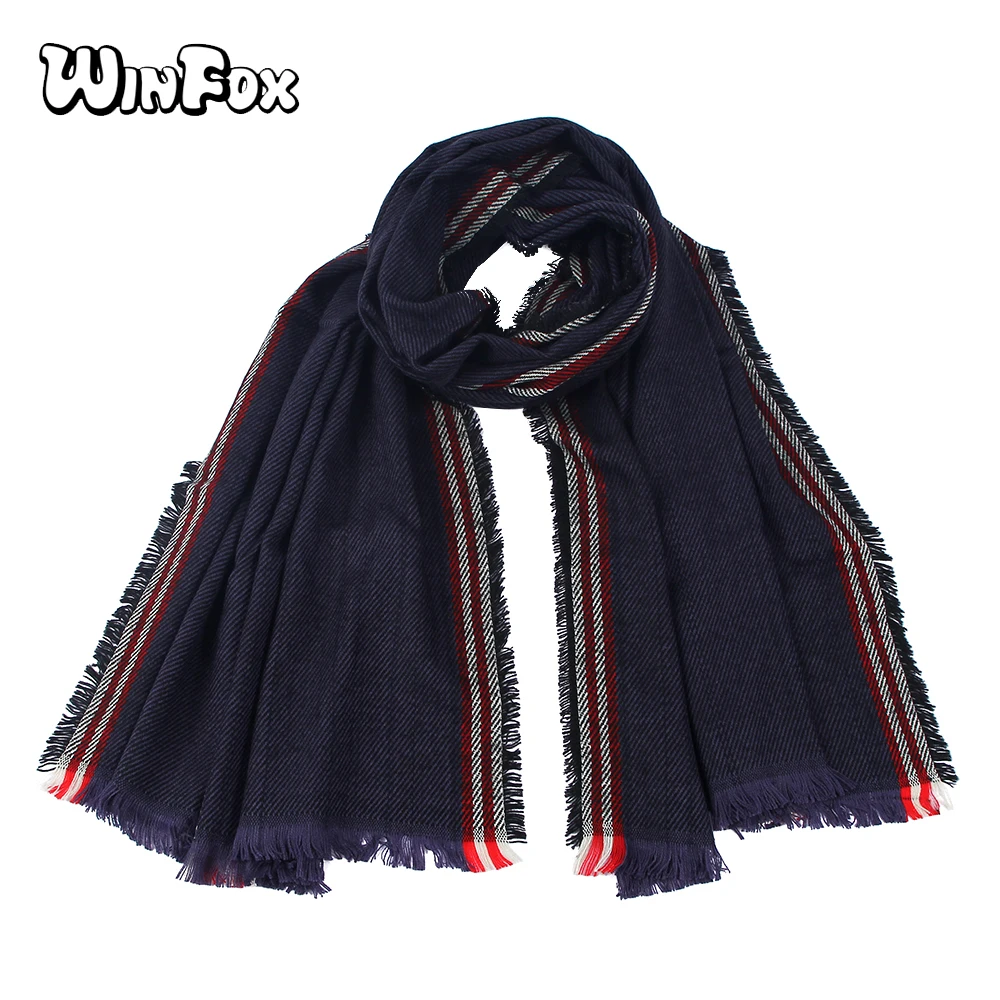 Winfox бренд Полосатый Большой зимний шарф для женщин Женский Теплый шерстяной плед