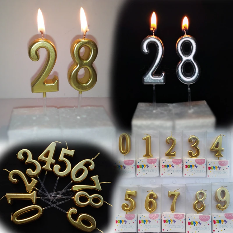 Топпер для торта С Днем Рождения серебро номер детей 0 1 2 3 4 5 6 7 8 9 свечи Baby Shower или