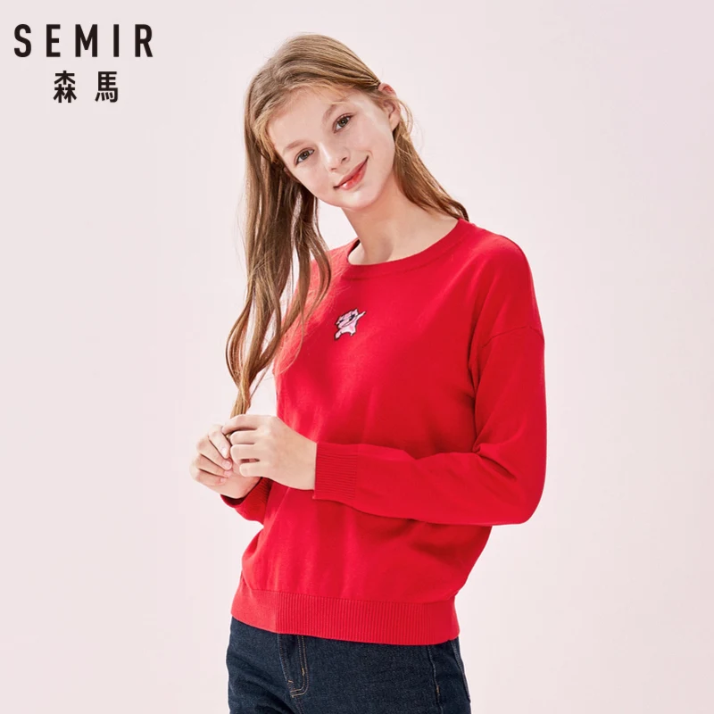 Женский свитер с вышивкой SEMIR трикотажный из 100% хлопка пуловер трикотажная