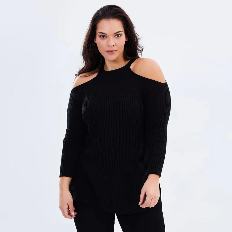 Женский офисный свитер с открытыми плечами 6XL 5XL 2018 весенние черные пуловеры