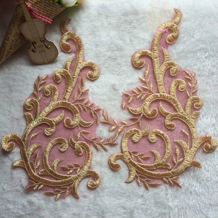 4 шт./лот золотая нить вышивка цветок кружева патч аппликация сценическое