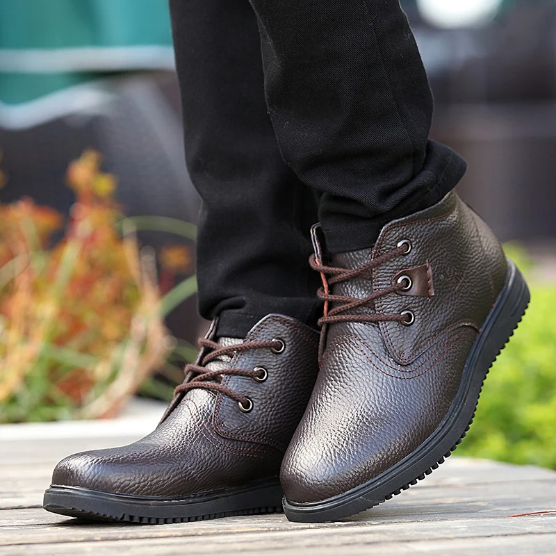 Warm Men Boots Winter Shoes 2016 Waterproof Real Leather Fur Ankle for Man Black/Brown Zapatillas botas hombre | Обувь