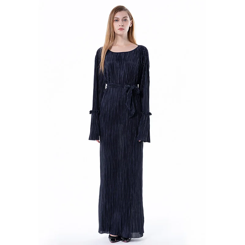 Мусульманская Мода abaya Дубай с длинным рукавом поясом максимально шелковая ткань