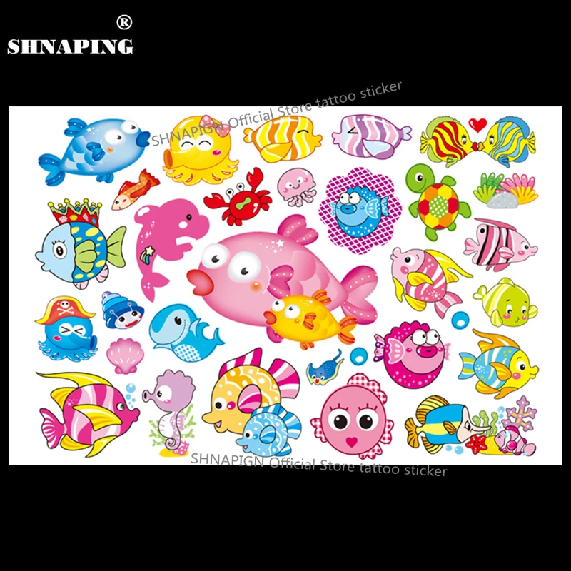 SHNAPIGN Временная наклейка для татуировки в виде рыбы из мультфильма 10*17 см