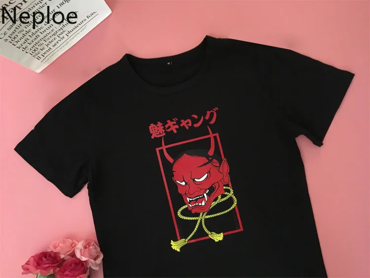 Neploe летняя хлопковая футболка Женская Harajuku футболка с принтом готические женские топы свободные черные футболки с коротким рукавом Femme 39219