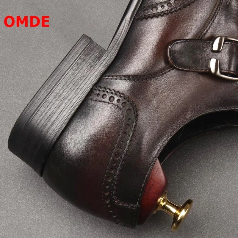 Броги OMDE мужские кожаные заостренный носок пряжка броги Формальные туфли без