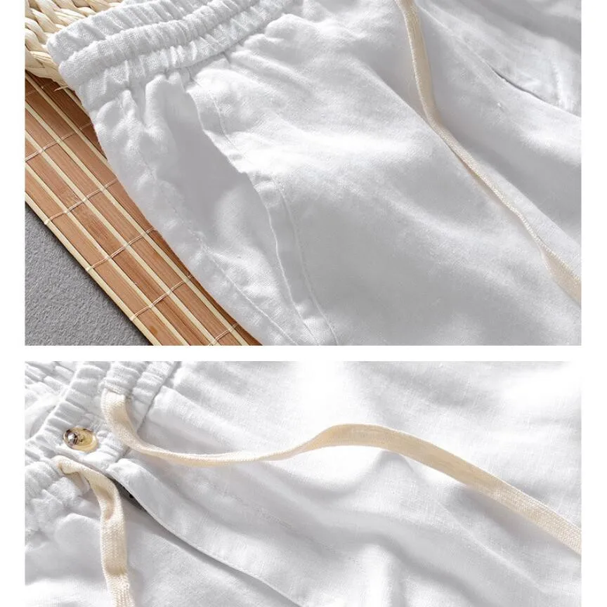 

2019 Sinicism Fashion Male summer High quality cotton linen short sleeve T-shirts+pants/Men's slim fit movement suits two-piece