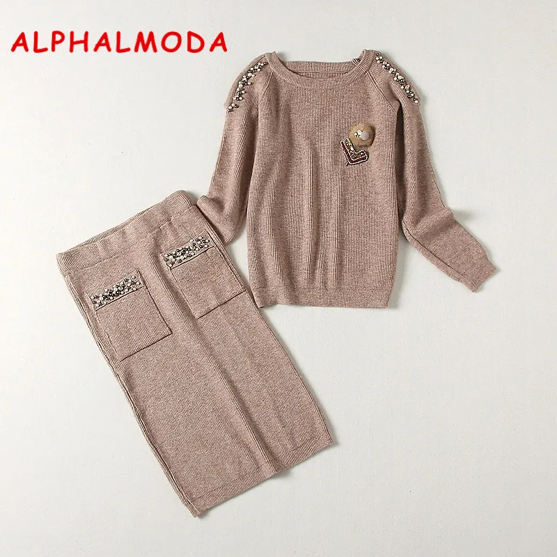 ALPHALMODA 2018 осенне зимний свитер с открытыми плечами и аппликацией в виде