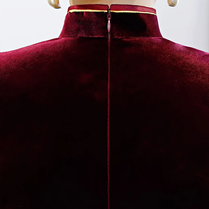 

Sexy Long Velour Cheongsam 2019 Spring Traditional Chinese style Dress Womens Mandarin Collar Qipao Slim Party Dresses Vestido