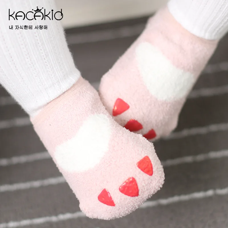 Kacakid/милые теплые Нескользящие бархатные носки кораллового цвета для маленьких