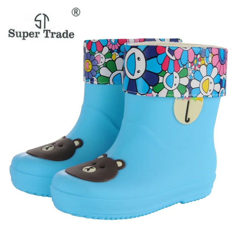 Корейский детские резиновые сапоги мультфильм теплый ПВХ Резина дети