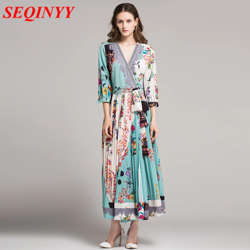 Женское винтажное платье с поясом V образным вырезом и рукавом 2018|maxi long dress|long