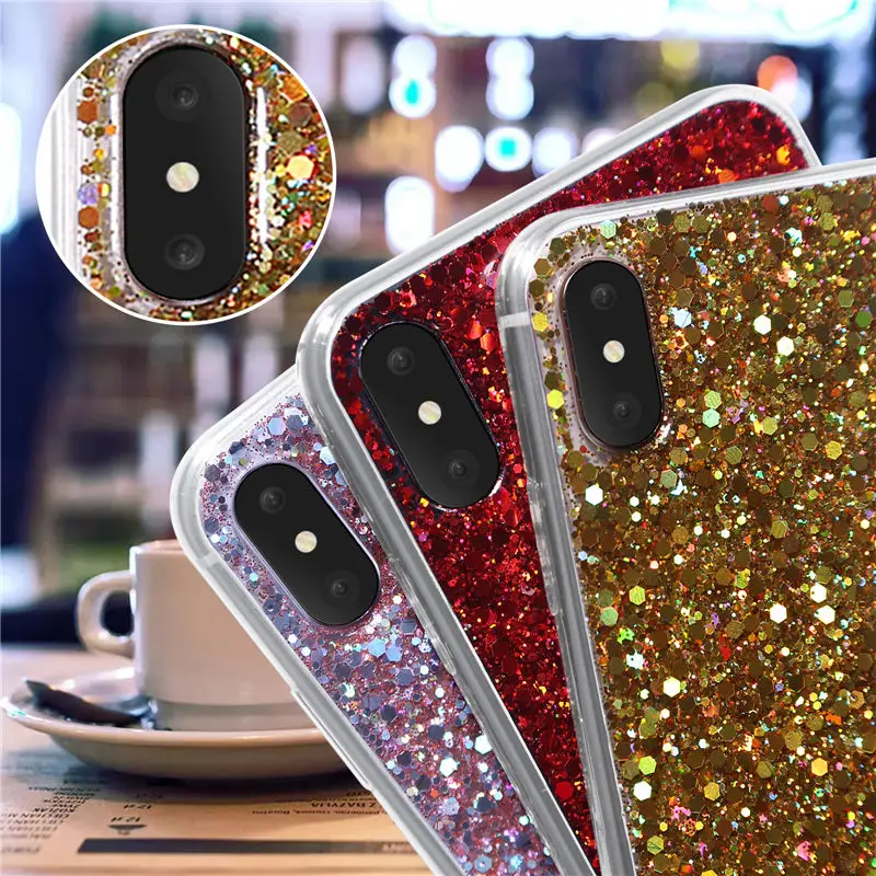 Блестящий прозрачный силиконовый чехол с блестками для iPhone 6 s 7 8 XS MAX XR X 10 5 5SE 6Plus