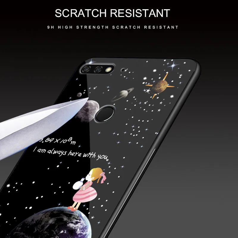 Fashion Tempered Glass Case For Huawei Honor 7X Luxury Star Space Cover Soft Edge Phone Cases for 7A Pro Capa |