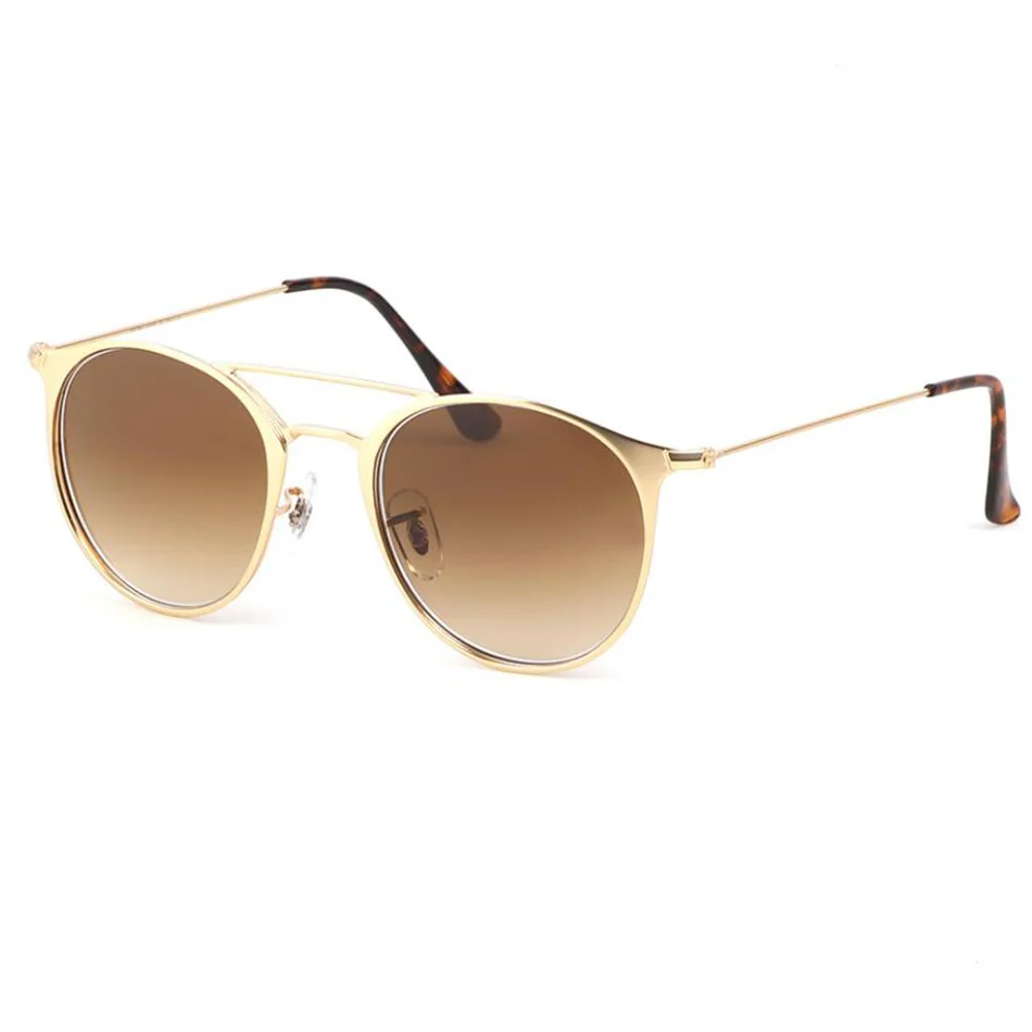 gradinet brown 3546 Круглые Солнцезащитные очки для мужчин и женщин 49 мм стеклянные линзы зеркальные Круглые двойные мостки oculos de sol Gafas UV400 - Цвет линз: gradinet brown