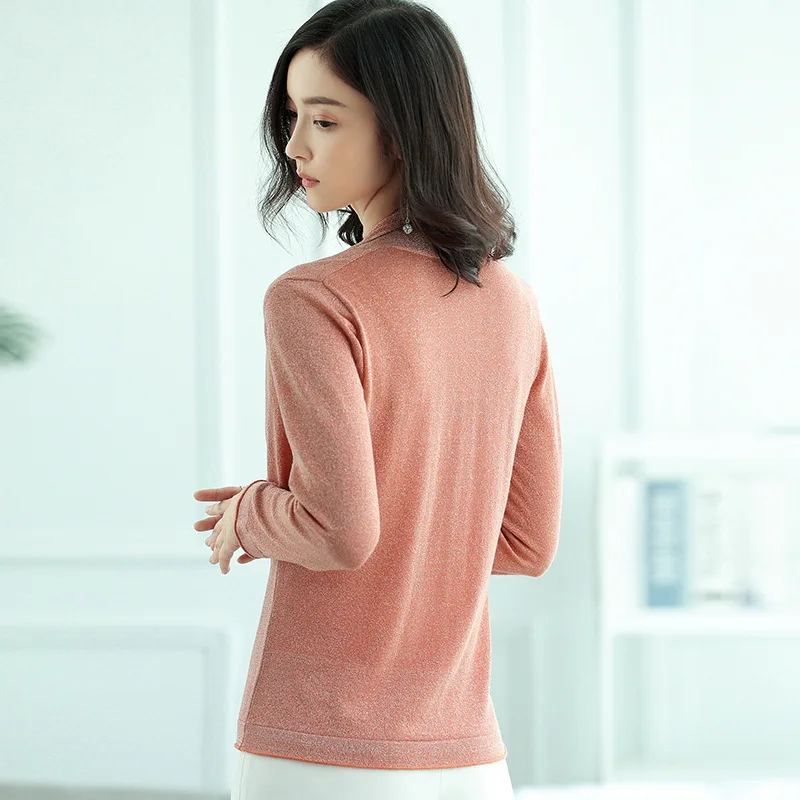 Осенняя мода V шеи с длинным рукавом свитер офис леди тонкий 4 сплошной цвет