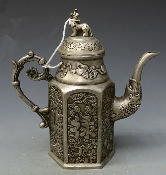 КИТАЙСКИЙ РЕДКИЙ тибетский серебряный Фу Лу Шу слово чайник | Дом и сад